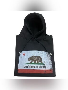 Pro Team California Republic Flag Hoodie Black Heavyweight Pullover 2XL